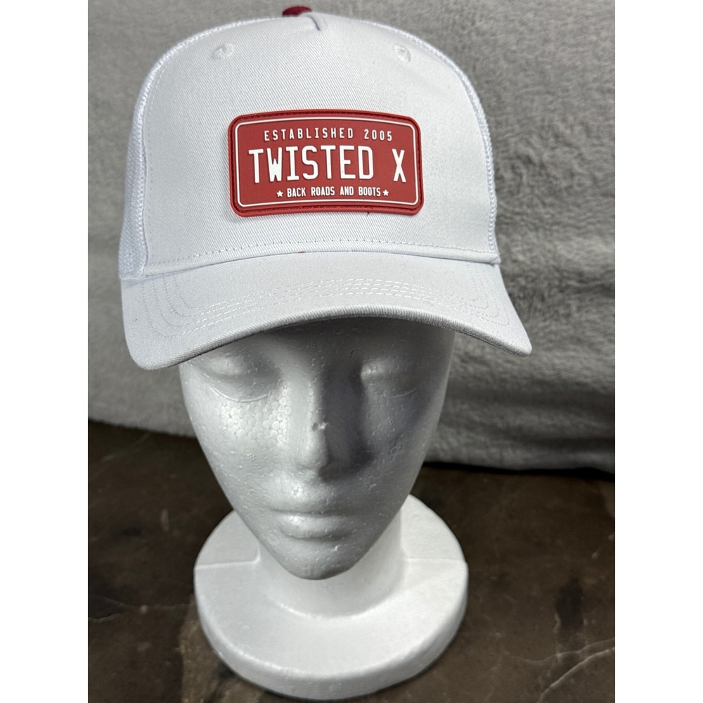 Twisted X License Plate Trucker Hat Mens White Red Patch Mesh Back Snapback Cap